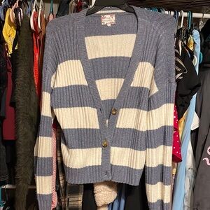 Striped Blue and Cream Cardigan Sweater